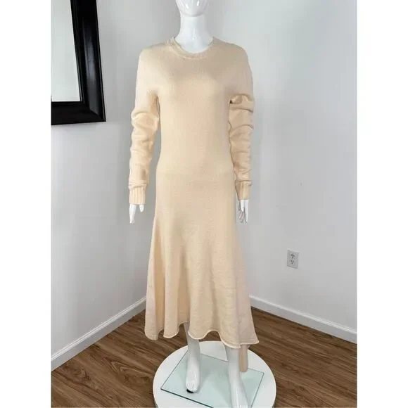 Jil Sander Womens Asymmetric-Hem Merino Wool Midi Sweater Dress Natural Sz 4 - Picture 7 of 12